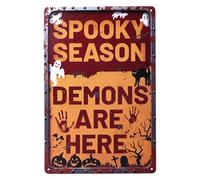Espeluznante Señalización de Halloween, Spooky Season Demons Are Here Divertido Cartel Hojalata Metálica Vintage Decoración de Halloween para Hogar Patio Decoración Bar
