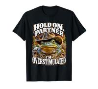 Espera a mi compañero Soy Sobreestimulado Western Cowboy Frog Meme Camiseta