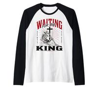Esperando al Rey Esqueleto Cristiano Arte bíblico Camiseta Manga Raglan