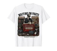 Esperando en Partes especialista en diagnóstico Broma Divertida Camiseta gráfica económica, Hombre, Blanco, M