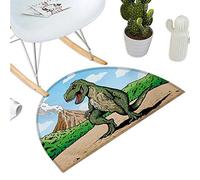 Esperanza Dinosaur Semicircle Doormat Giant Lizard T-Rex on Active Volcano Untouched Jungle Backdrop Entry Door Mat H 47.2" xD 70.8" Green Pale Brown Pale Blue