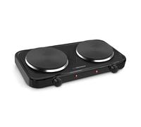 Esperanza ekh010k electric cooktop, black, features 2 heating zones with 1000W each, flat top design, and a compact size of 430x235x70 mm, perfect for energy saving and versatile cooking.