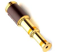 Espía telescópica de cuero de lujo, acabado de latón chapado en oro, envoltura de cuero marrón