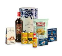 Espinaler Cesta Gourmet Aperitivo - Pack Regalo con Vermut Rojo, Aceitunas Negras y Rellenas de Anchoa, Patatas Ecológicas, Salsa Espinaler, Berberechos, Atún Claro, Mejillones y Catanias de Chocolate