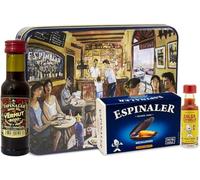 Espinaler cesta gourmet aperitivo | Pack regalo con vermut rojo, salsa espinaler y mejillones en escabeche en caja regalo vintage