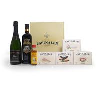 Espinaler Cesta Regalo Gourmet Premium - Cesta Regalo Gourmet con Cava Brut Reserva y Vermut Rojo - Lote Surtido de Reservas, Aperitivos y Mariscos - Pack de Regalo - Nuevo Lote Premium Sálvora