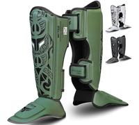 Espinilleras Boxeo Hombre y Mujer Protectores de Espinilla y Empeine con Protección de Espuma EVA, Correas Ajustables y Bandas Elásticas para el Pie Espinilleras Muay Thai & MMA (Verde Oliva, S/M)