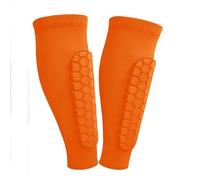 Espinilleras de fútbol con Manga de compresión, espinilleras Ligeras y Transpirables, protección contra Impactos Tipo Panal para Entrenamiento de fútbol y Deportes al Aire Libre (M,Naranja)