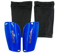 Espinilleras de fútbol de doble capa, Espinilleras de fútbol con Mangas de Alta Elasticidad, ligeras y transpirables, equipo de fútbol para niños y adolescentes, adultos, juegos principiantes azul