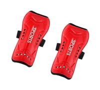 Espinilleras de fútbol, espinilleras de fútbol para niños de 7 a 16 años, equipo de protección ligero y transpirable, espinilleras de fútbol (rojo, 17 cm)