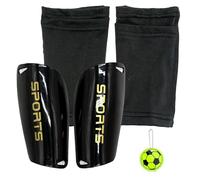 Espinilleras de fútbol, espinilleras y mangas elásticas para niños y niñas, protección contra golpes y lesiones, con 1 colgante de balón de fútbol verde fluorescente