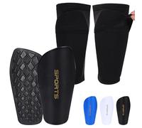 Espinilleras de fútbol, incluye calcetín con bolsillo y mangas antideslizantes, espinilleras de fútbol para niños, adolescentes y adultos (negro, M)