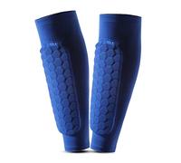 Espinilleras de Fútbol Niño Juventud Adulta Partido de Futbol, Fútbol Espinilleras Calcetines Antiscivolo, Transpirables Espinilleras Calcetines Manga para Evitar Lesiones en La Pantorrilla (Azul)