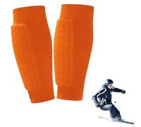 Espinilleras de gel para esquí, espinilleras de esquí, transpirables, elásticas, de panal, de gel, protección de piernas, equipo de seguridad para fútbol, esquí y deportes (naranja, M)