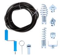 Espiral de limpieza de desagües de 5 m, diámetro de espiral de 12 mm, espiral limpiador de desagües con adaptadores eléctricos y manuales, limpieza de tuberías de desagüe en espiral con 6 cabezales