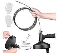 Espiral de limpieza de tuberías de 10 m, espiral de desagüe con adaptador de taladro y guantes, juego de espiral flexible para desatascar tuberías de aguas residuales, reutilizable