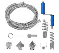 Espiral de limpieza de tuberías de 5 m, 12 mm de diámetro en espiral con 6 desatascadores y 1 adaptador manual, desatascador en espiral para inodoros, desatascamiento, alcantarillado, bañera
