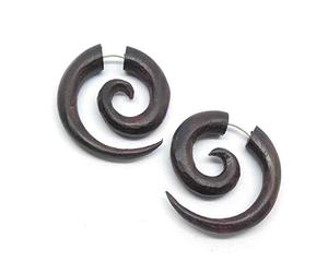 Espiral de plata Piercing Falso de madera con un sistema de encaje de plata de ley, diámetro de 2,5 cm, forma de caidas, par de precio