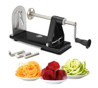 Espiralizador de Verduras de Acero ICO de 4 Cuchillas, Cortador de Verduras Rizadas con 3 Cuchillas Intercambiables de Acero Inoxidable y 1 Incorporada y con Tecnología Antideslizante, Negro