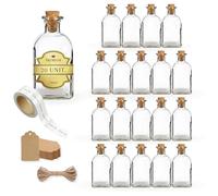 Espirito Rebelde - 20 botellas cuadradas de cristal, 100 ml con tapón de corcho + 20 etiquetas autoadhesivas + 20 etiquetas Kraft + cuerda - Licor, whiskey, ron, vino - muestras y recuerdos