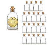 Espirito Rebelde - 20 botellas cuadradas de cristal de 100 ml con tapón de corcho - Mini botella para licor, whiskey, ron, vino - Frasco de poción mágica, ideales para muestras y recuerdos