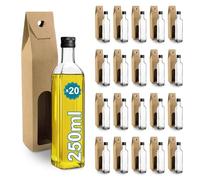 Espirito Rebelde 20 Botellas de Cristal 250 ml con Tapón de Rosca Negro + 20 Cajas - Aceitera para Aceite de Oliva, Vinagre, Alcohol y Salsas