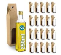 Espirito Rebelde 20 Botellas de Cristal 250ml con Tapón de Rosca Dorado + 20 Cajas - Aceite de Oliva, Vinagre, Alcohol, Salsas - Aceitera de Cristal