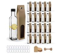 Espirito Rebelde 20 Botellas de Cristal 250ml con Tapón de Rosca Negro + 20 Cajas + 20 Sellos + 20 Etiquetas Kraft + Cuerda - Aceite de Oliva, Vinagre, Alcohol, Salsas - Aceitera de Cristal