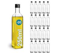 Espirito Rebelde 20 Botellas de Cristal 250ml con Tapón de Rosca Negro - Aceite de Oliva, Vinagre, Alcohol, Salsas - Aceitera de Cristal