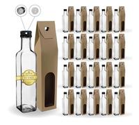 Espirito Rebelde 20 Botellas de Cristal 250ml con Tapón de Rosca Negro con Boquilla Vertedora + 20 Cajas - Aceite de Oliva, Vinagre, Alcohol, Salsas - Aceitera de Cristal