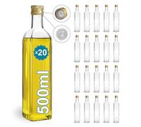 Espirito Rebelde 20 Botellas de Cristal 500 ml con Tapón de Rosca Dorado y Boquilla Vertedora - Aceitera para Aceite de Oliva, Vinagre y Salsas