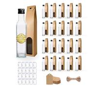Espirito Rebelde 20 Botellas de Cristal 500ml con Tapón de Rosca Negro + 20 Cajas + 20 Sellos + 20 Etiquetas Kraft + Cuerda - Aceite de Oliva, Vinagre, Alcohol, Salsas - Aceitera de Cristal