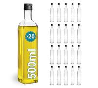 Espirito Rebelde 20 Botellas de Cristal 500ml con Tapón de Rosca Negro - Aceite de Oliva, Vinagre, Alcohol, Salsas - Aceitera de Cristal