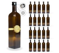 Espirito Rebelde 20 Botellas de Cristal Oscuro 500ml con Tapón de Rosca Negro con Boquilla Vertedora - Aceite de oliva, Vinagre, Alcohol, Salsas - Aceitera de Cristal