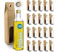 Espirito Rebelde 20 Botellas de Vidrio 250ml con Tapón de Rosca Dorado con Pico de Vaciado + 20 Cajas | Aceite de Oliva, Vinagre, Alcohol, Salsas -| Aceitera