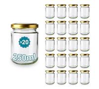 Espirito Rebelde 20 tarros de cristal vacíos redondos 250 ml | Ideal para mermeladas, conservas, miel y caramelos | Boda