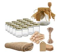 Espirito Rebelde 20 tarros de miel hexagonal con tapa de 180 ml + 20 cucharas de miel + 20 bandas de tela de yute + 20 etiquetas de cartón Kraft + cuerda de yute - conservación de miel hecha en casa