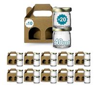 Espirito Rebelde 20 tarros vacíos con tapa de 40 ml con 10 cajas de cartón para 2 tarros de mermelada con tapa de rosca dorada, para mermeladas, conservas, miel