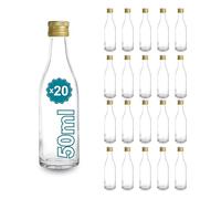 Espirito Rebelde 20x Botellas de Vidrio Vacías de 50 ml con Tapa de Rosca - Incluye Tapa Dorada - Ideas para Licor - Mini Botellas para Bodas y Fiestas