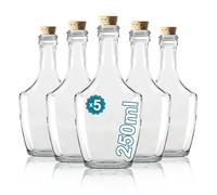 Espirito Rebelde 5 botellas de cristal de lujo con tapones de corcho, 250 ml, elegancia y modernidad de cristal para bebidas, ron, licor y preparaciones artesanales, botellas de llenado