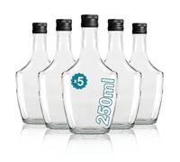 Espirito Rebelde 5 botellas de cristal de lujo con tapones de rosca negro, 250 ml, elegancia y modernidad de cristal para bebidas, ron, licor y preparaciones artesanales, botellas de llenado