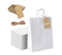 Espirito Rebelde - 50 bolsas de papel blanco con asas, Fio Yute y 50 etiquetas Kraft para regalos y fiestas - 18 x 8 x 24 cm