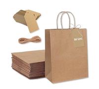 Espirito Rebelde - 50 bolsas de papel Kraft con asas, Fio Yute y 50 etiquetas Kraft para regalos y fiestas - Marrón - 32 x 12 x 42 cm