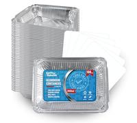 Espirito Rebelde Conjunto de 100 Bandejas de Aluminio Desechables con Tapa de 1000 ml: Envase de alimentos perfecto para barbacoas, transporte de alimentos, cocinar o congelar