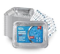 Espirito Rebelde Conjunto de 25 Bandejas de Aluminio Desechables con Tapa de 1650 ml: Envase de alimentos perfecto para barbacoas, transporte de alimentos, cocinar o congelar