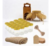 Espirito Rebelde - Lote de 20 tarros de cristal vacíos de 100 ml con tapa, 20 latas, tela, guita de yute y 20 etiquetas kraft incluidas, para mermeladas, conservas, miel