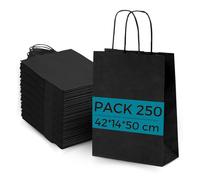 Espirito Rebelde - Lote de 250 bolsas de papel kraft negro con asas 42 x 14 x 50 cm, bolsa para compras y regalos de boda