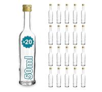 Espirito Rebelde Pack de 20 mini botellas de cristal de 50 ml con tapón de rosca dorada, mini frascos de alcohol, pequeños frascos de muestra, regalos, bodas.