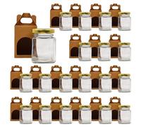 Espirito Rebelde - Tarro de cristal cuadrado para especias (150 ml, con tapa + 20 cajas de Kraft - Tarros de almacenamiento de cocina, especias, mermelada, yogur