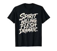 Espíritu Carne Dispuesta Dramático Divertido Dicho Cristiano Camiseta gráfica económica, Hombre, Negro, M